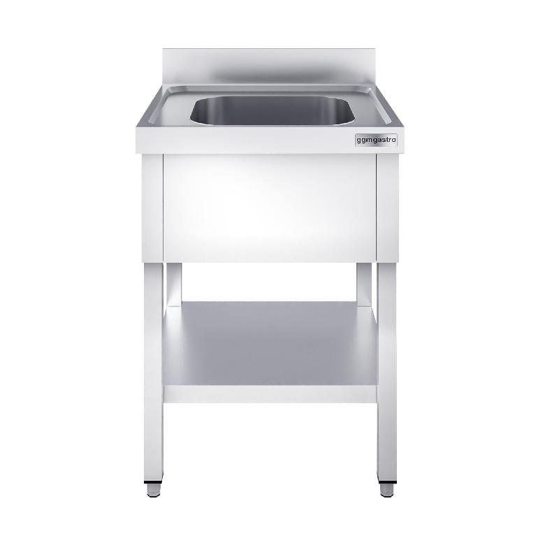Plonge inox 1 bac avec étagère - P 600 mm -_2
