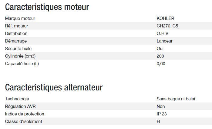 3000 XL C5 Groupe électrogène Kohler - Gamme Perform - 50 Hz - Puissance max 2,80 kW_2