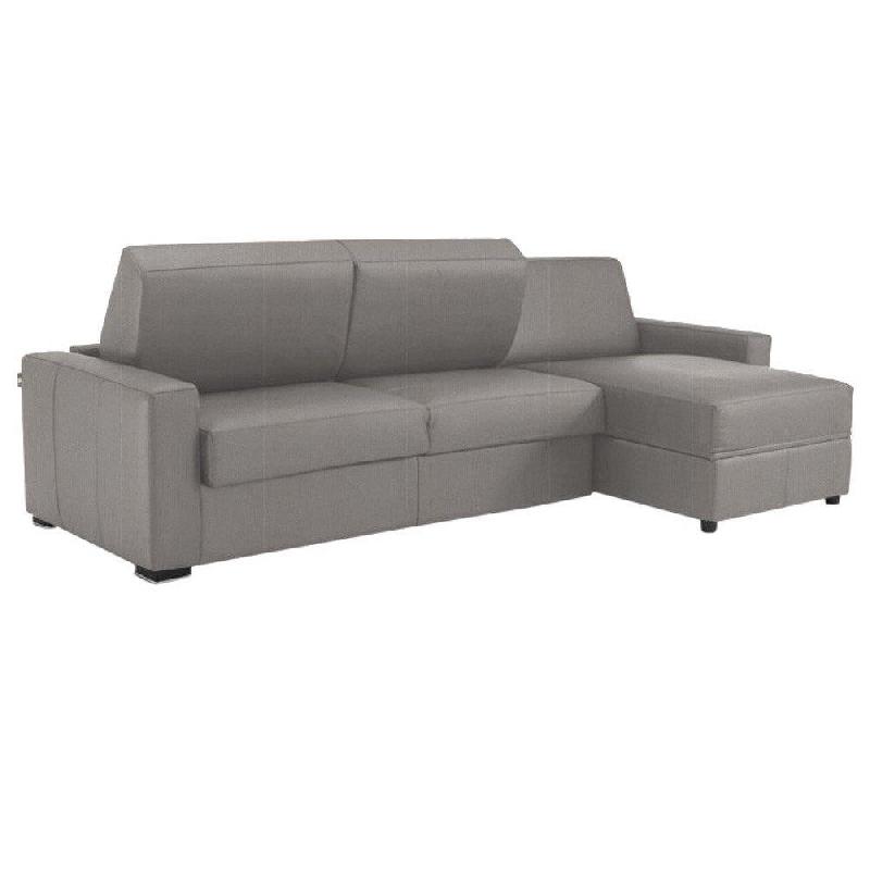 Canapé d'angle convertible Dreamer - système ouverture Express, méridienne modulable avec coffre, sommier à lattes 140 cm, matelas 16 cm - Velours gris clair_2