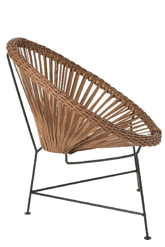 Fauteuil design AGAFI en rotin brun - structure métal noir - usage intérieur et extérieur_2