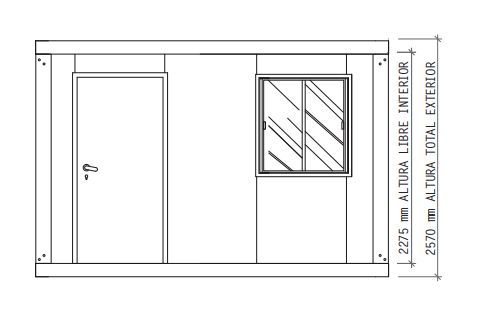 AIS-2 - Constructions modulaires Panelais - Dimensions 3840x2350 mm - Superficie 9,02 m² - Équipé d'un panneau aggloméré hydrofuge et revêtement de sol vinyle_2