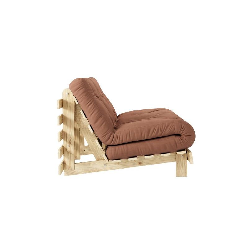 Canapé convertible futon ROOTS - pin naturel - tissu brun argile - couchage 140x200 cm - design japonais et scandinave_2