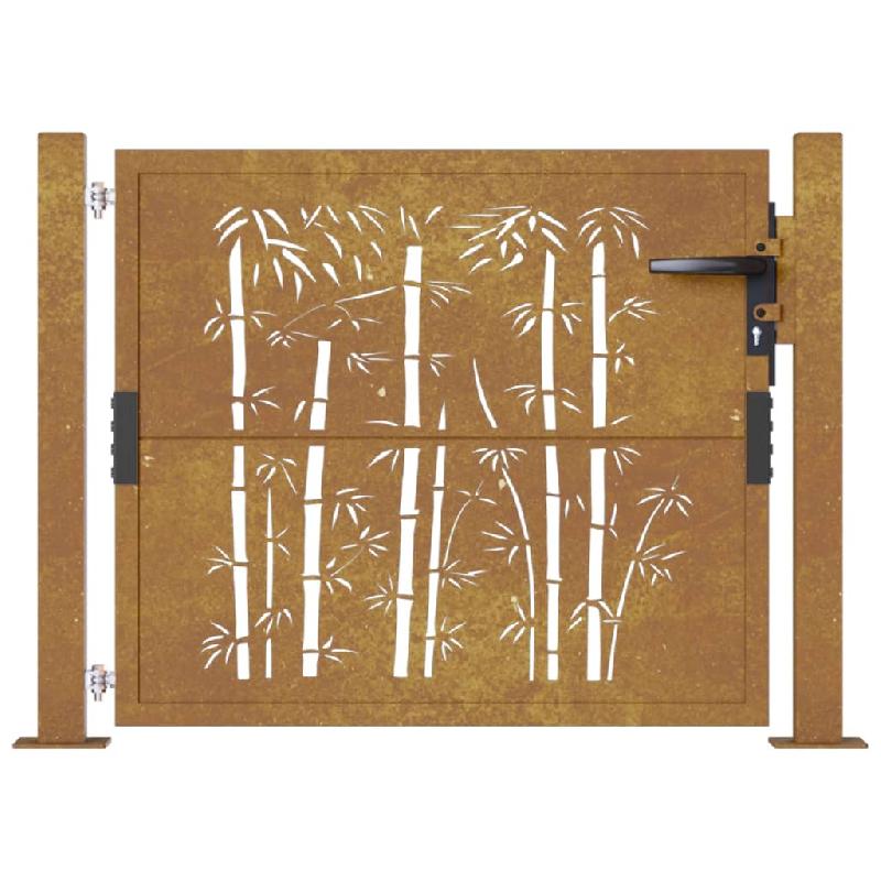 Vidaxl portail de jardin 105x80 cm acier corten design de bambou 153184_2