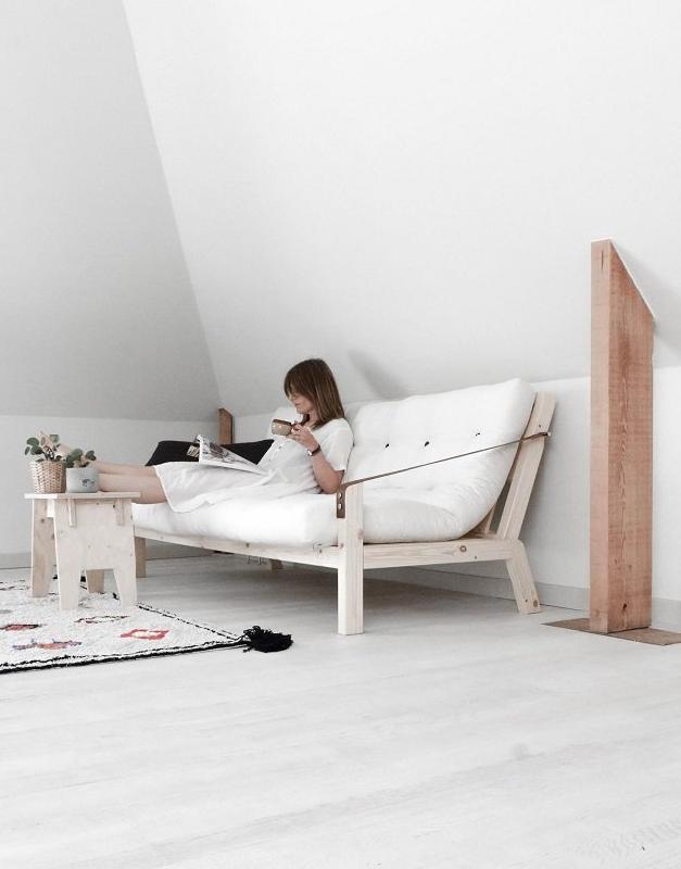 BANQUETTE FUTON POETRY EN PIN MASSIF TISSU LIN COUCHAGE 130 X 190 CM._2