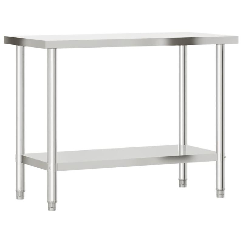 Vidaxl table de travail de cuisine avec étagère 110x55x150 cm inox 3208907_2