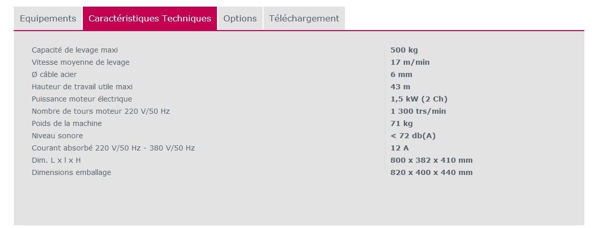 Treuil élévateur G 500 - Imer France - Portée 500 kg - Moteur monophasé 230 V_2