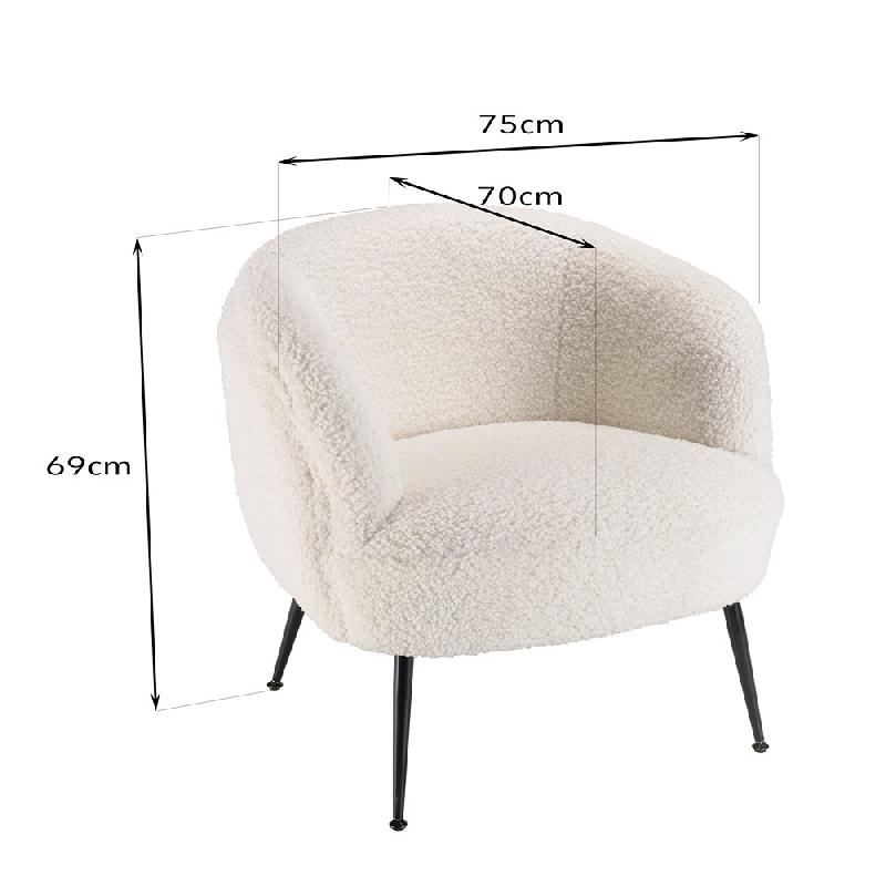 Fauteuil cosy blanc Gothy - tissu bouclette et pieds métal noir - design luxueux et confortable_2
