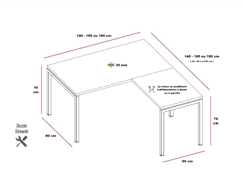 Bureau d'angle Idea 01 - Quadrifoglio - Anthracite, Blanc, 140 x 140 cm_2