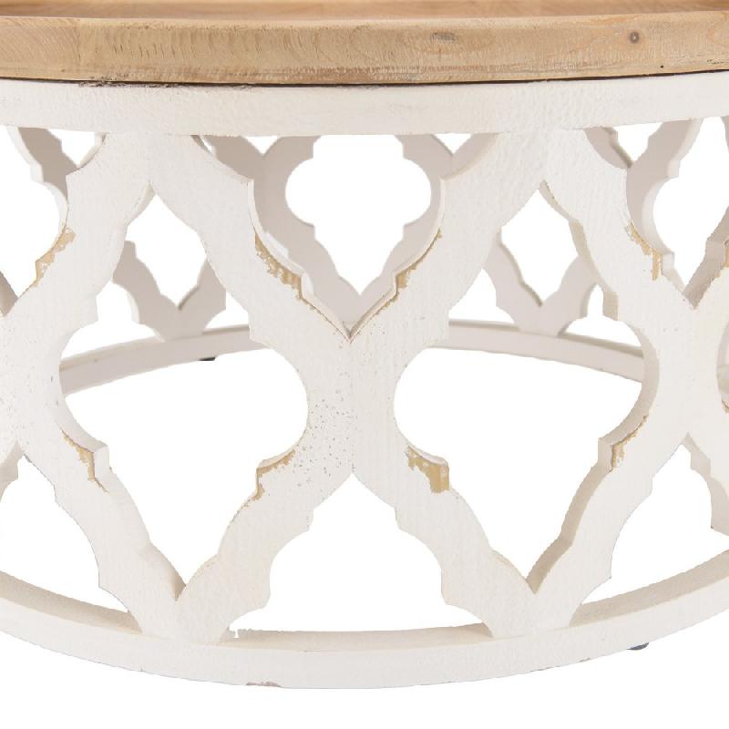 CORVIE - Table basse ronde avec plateau en bois naturel et piètement en métal blanc - Design graphique et raffiné_2
