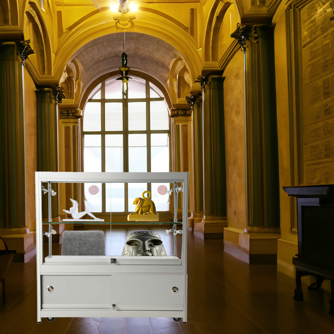 Vitrine Exposition LED H 90 x L 90 x P 45 cm - Gris Alu - Réf.2228402_2