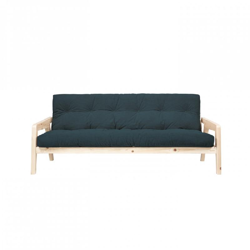 Canapé convertible futon GRAB - Pin naturel - Coloris bleu - Couchage 130 x 190 cm - Style scandinave_2