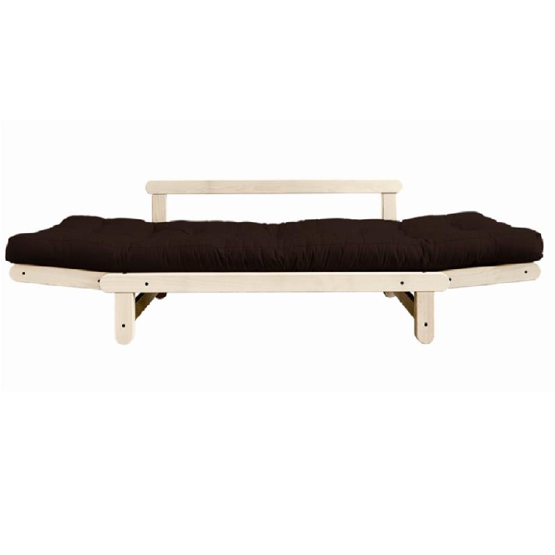 Banquette méridienne futon Beat en pin naturel - Tissu brown - Couchage 75x200 cm - Convertible et modulable_2