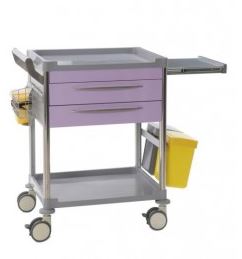Chariot de soins hospitalier - 2 tiroirs - Lilas - Modèle 63005 - Aluminium/Inox - Roues doubles à frein_2