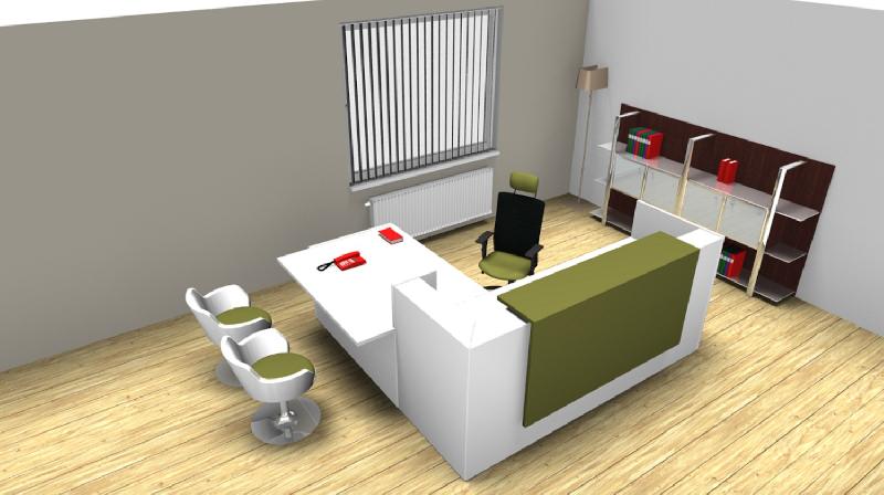 Bureau d'accueil angle Z2 avec accès bas sur le côté - Officity. - Vert, Gauche, Blanc_2