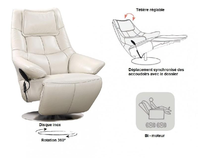 Fauteuil relax électrique KILLEM - bi-moteur, coloris anthracite, piètement pivotant en inox - confort et design élégant_2