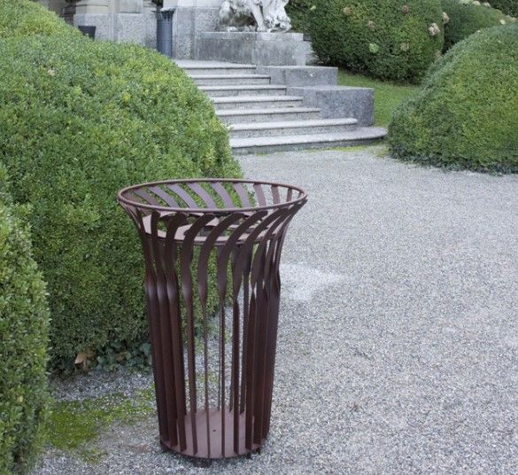 Poubelle publique 106nouveau - Fima - corbeille individuelle ou à trois bacs avec plateaux métalliques peints_2