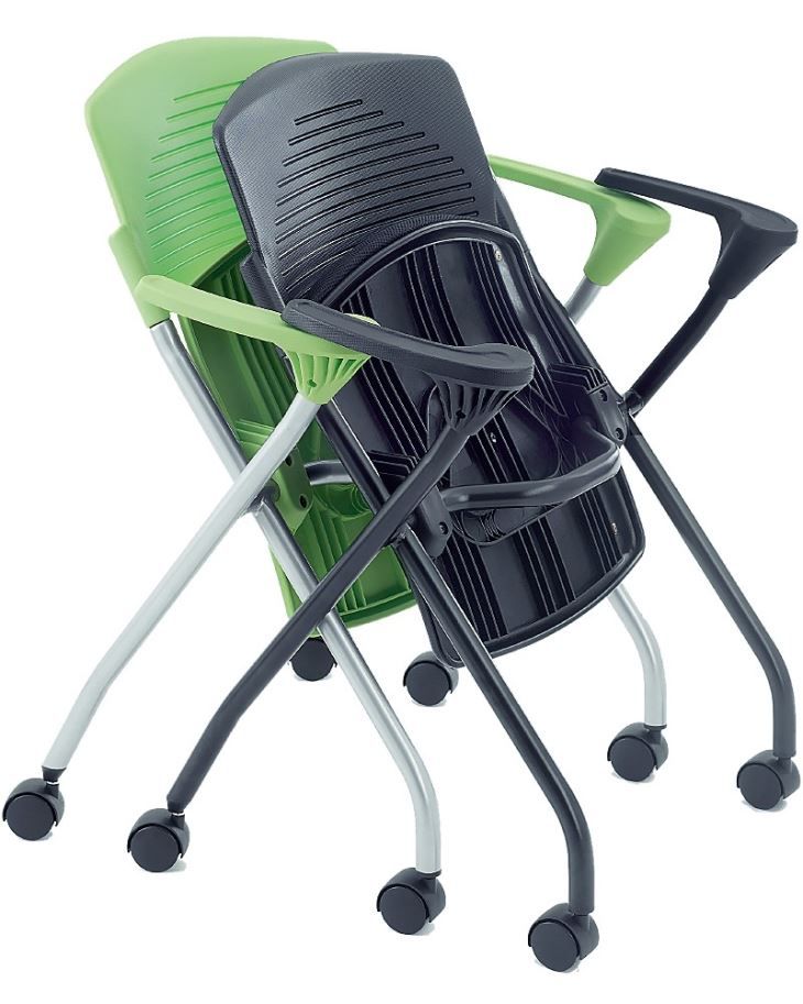 CH-2131A - Chaises empilables gigognes avec cadre argenté et roulettes - Dimensions : L 632 x P 545 x H 770 mm_2