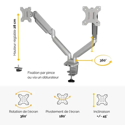 Bras porte-écrans double Platinum Series - Argent_2