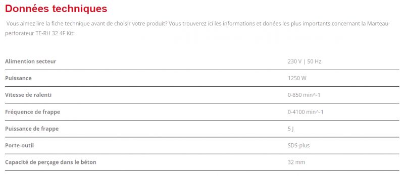 Te-RH 32 4F Kit - Perforateur & Burineur Einhell - 1250W - Référence 4257944 - 4 fonctions : perçage, perforage et burinage_2