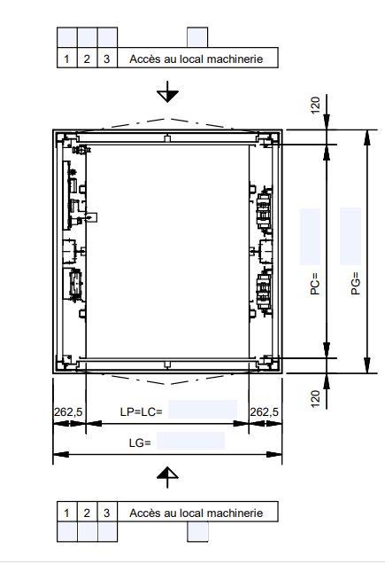 Cabine d'élévateur avec suspension 2:1 et parachute à galets