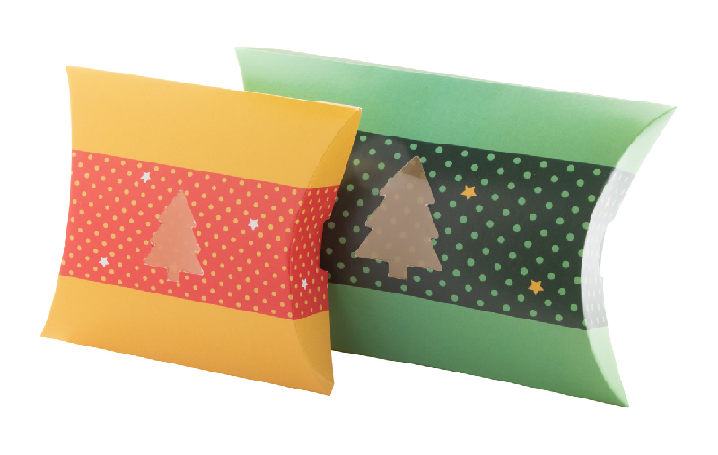 Boite en forme de petit coussin - sur mesure en papier cartonné avec fenêtre sapin de Noël - Quantité minimale 50 pcs_2