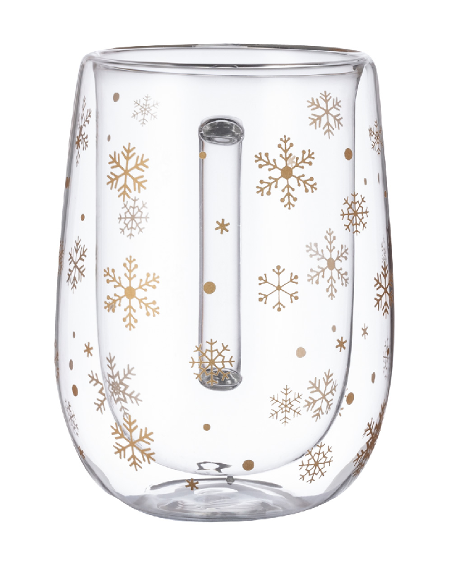 Mug thermos Noël - isotherme en verre borosilicaté à double paroi - 400 ml avec motif flocon de neige_2