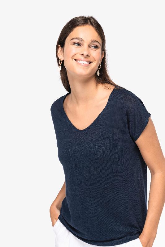 T-shirt col V en lin femme - Réf: NS321 - 100% lin - Marque Native Spirit - 190 g/m²_2