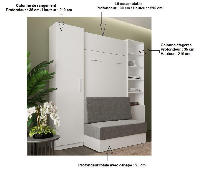 Lit escamotable blanc Dynamo Sofa - Canapé intégré marron - Couchage 90x200 cm - L : 205 cm_2
