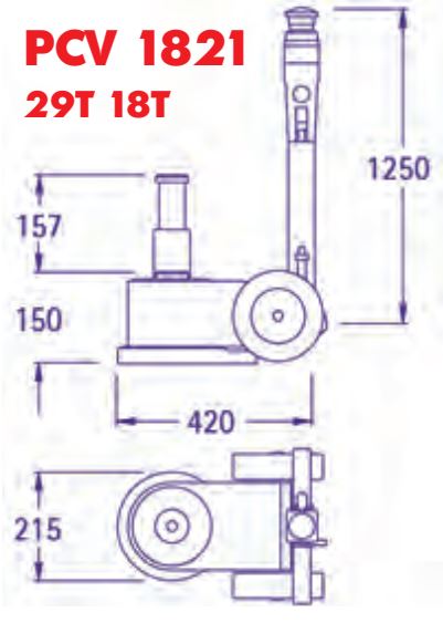 Cric hydropneumatique classique, 2 pistons 29t/18t - pasquin - pcv 1821_2