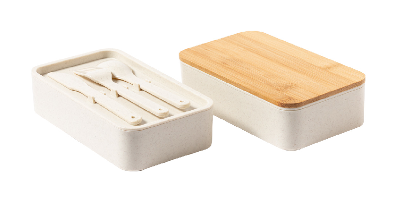 Boîte lunch en plastique PP - couvercle bambou - 2 compartiments de 700 ml avec set de couverts_2