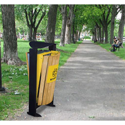 Corbeille publique 2 x 60 L - ouverture par basculement - structure acier/bois résineux traité - DYADE_2