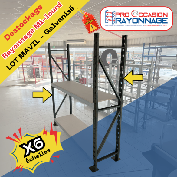 Rayonnage mi-lourd - 6 échelles, 16 niveaux avec plateau bois aggloméré 22mm inclus - MAVIL_2