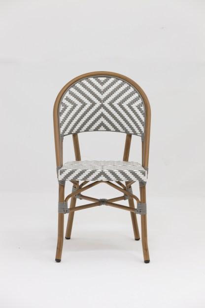 Chaise de terrasse CONTI - chevrons gris et blancs - structure aluminium rotin et assise en polyéthylène_2
