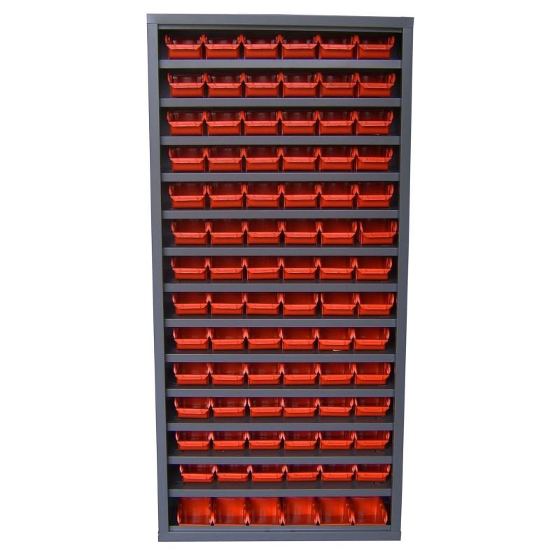 Armoire à bacs avec portes verrouillables - 40 bacs polypropylène, structure acier - Sans portes / Rouge / 40 x 4L_2