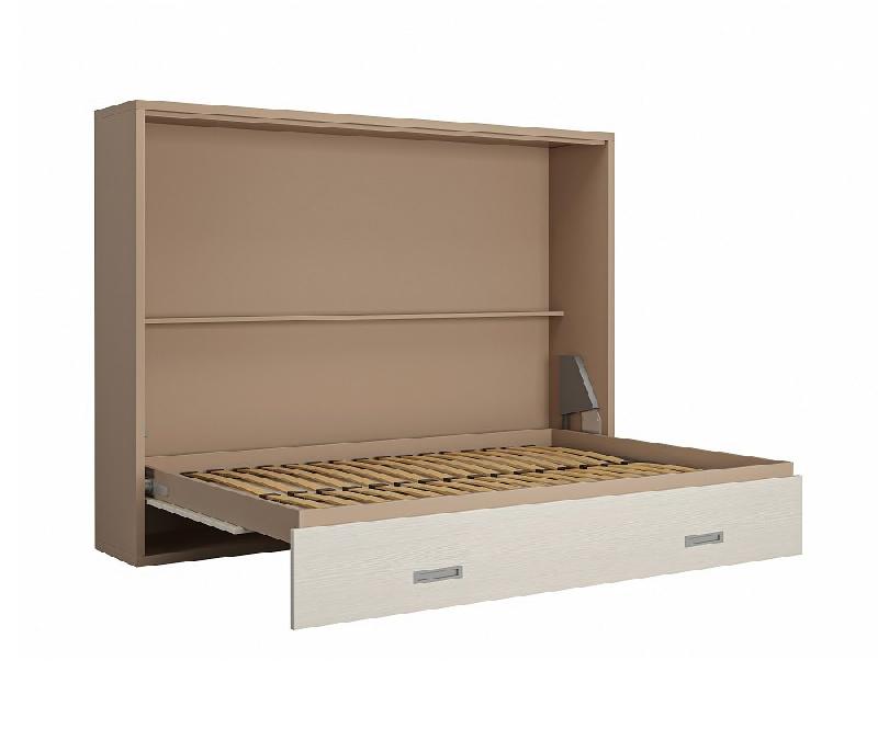 Armoire lit escamotable SKYROS 140x200 cm - structure beige et façade crème - ouverture transversale avec sommier à lattes_2