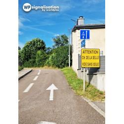 Panneau indication C24a - Conditions particulières de circulation par voie sur la route ou la chaussée suivie - Cycliste_2