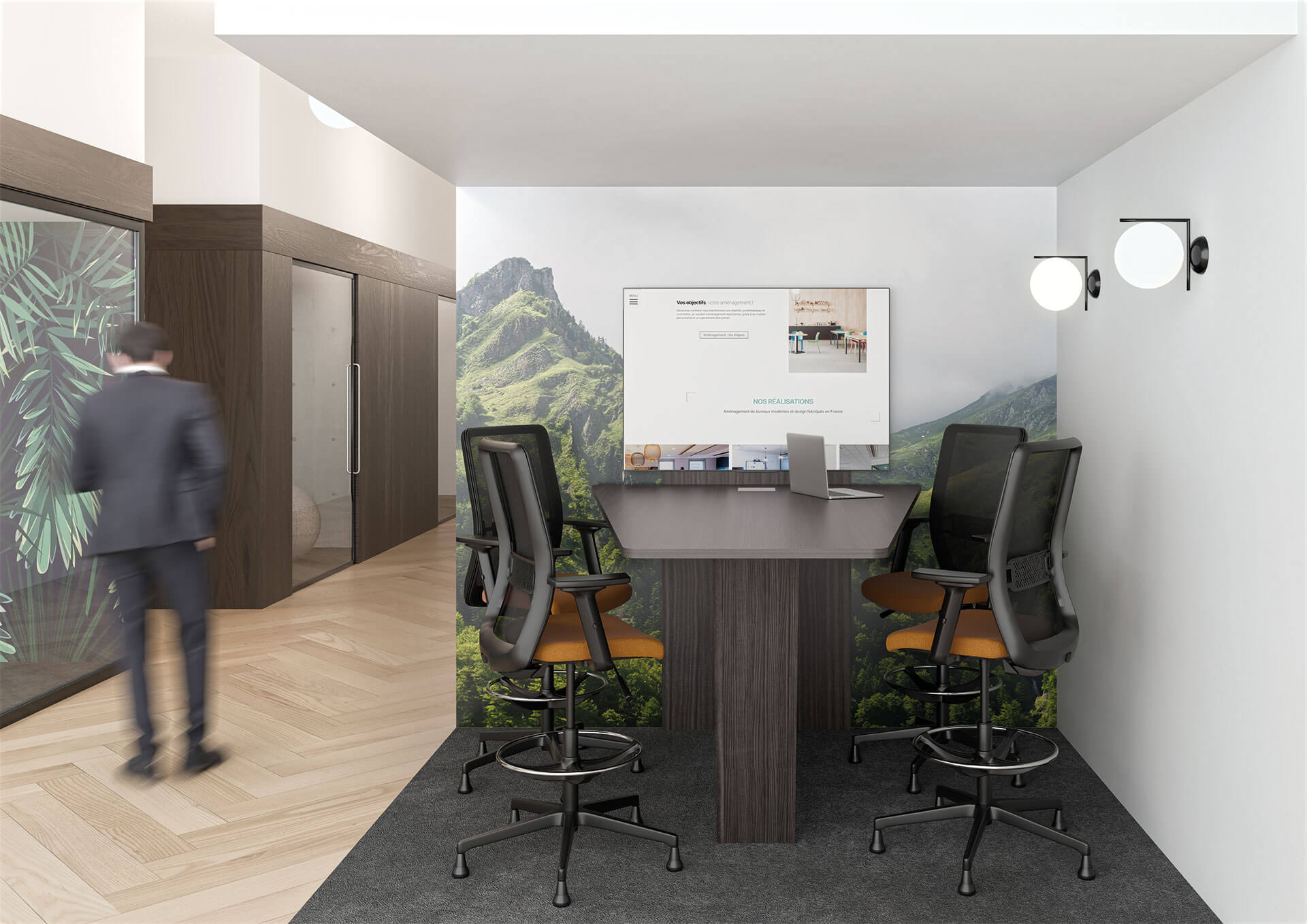 Table de réunion connectée et robuste - HUB - électrifiée avec support écran, prises PC, USB et HDMI intégrées_2