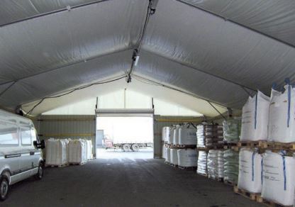 Tente de stockage fermée en aluminium - Couverture en bacacier - Dimensions 25 x 15 x 3 m - Ancrage au sol avec platine_2