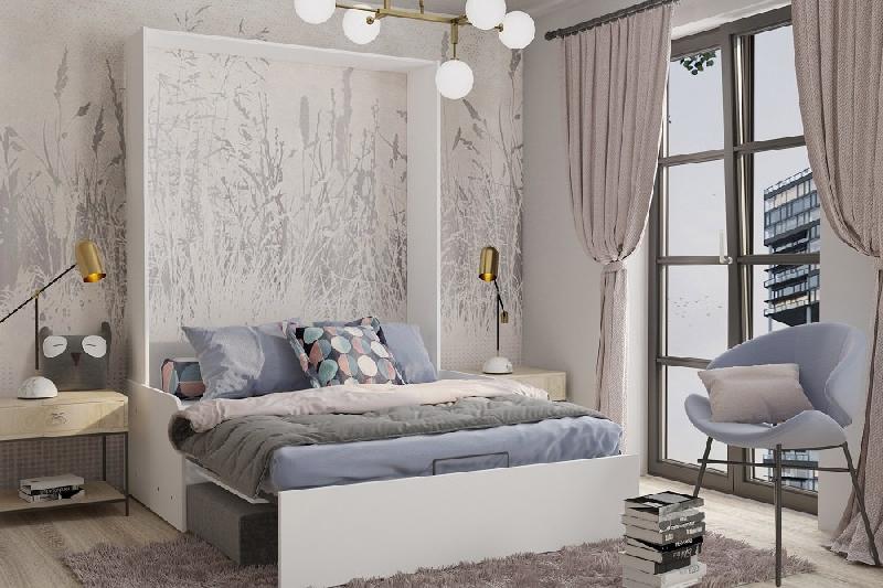 Armoire lit escamotable Dynamo Sofa - Canapé accoudoirs blanc mat et microfibre gris - Couchage 160x200 cm_2