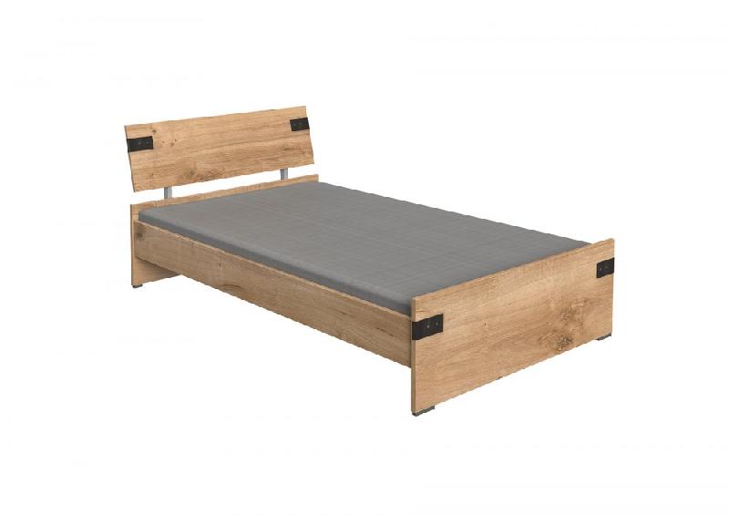 Lit tiroirs style industriel LISBURN 120 x 200 cm - Chêne poutre avec 2 tiroirs de rangement_2