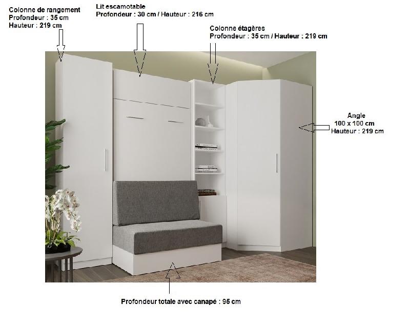 Composition angle lit escamotable blanc Dynamo Sofa - canapé intégré rouge - couchage 90x200 cm - dimensions 301x100 cm_2