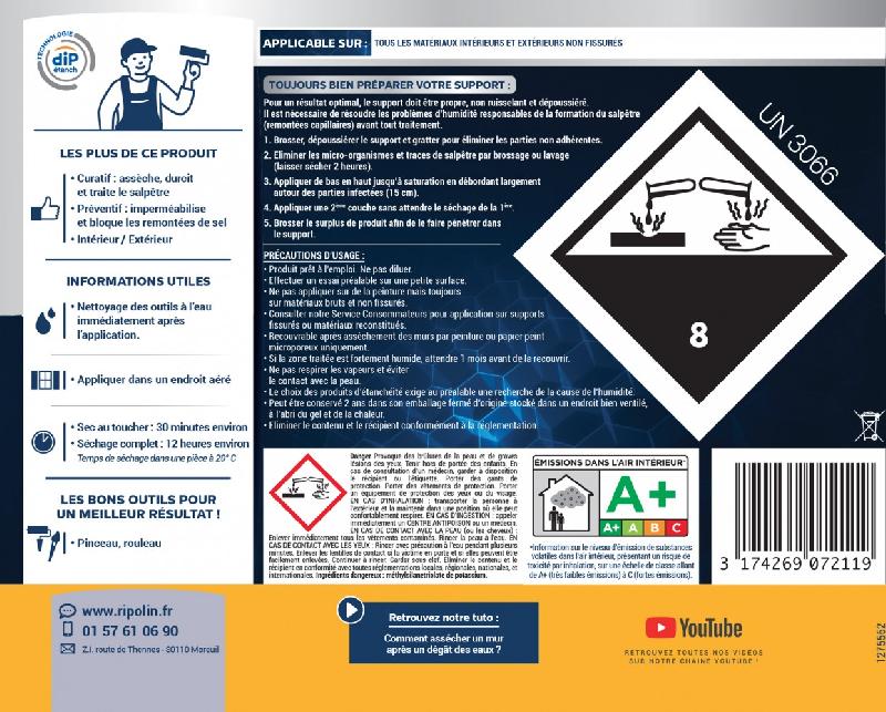 Traitement antisalpêtre et murs humides - RIPOLIN incolore 0.75L - Nettoie, assèche et fixe les fonds poudreux_2