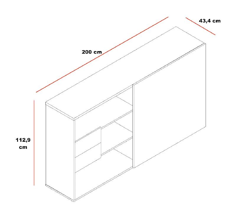 Armoire de bureau avec porte coulissante brillante - MDD - Gris anthracite, Gris brillant_2