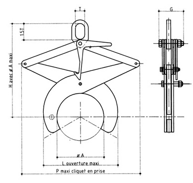 Pince de levage de ronds et tubes - Ref AG_20 - CMU 550 à 3200 kg - Ø 50 à 450 mm - Fabrication française_2