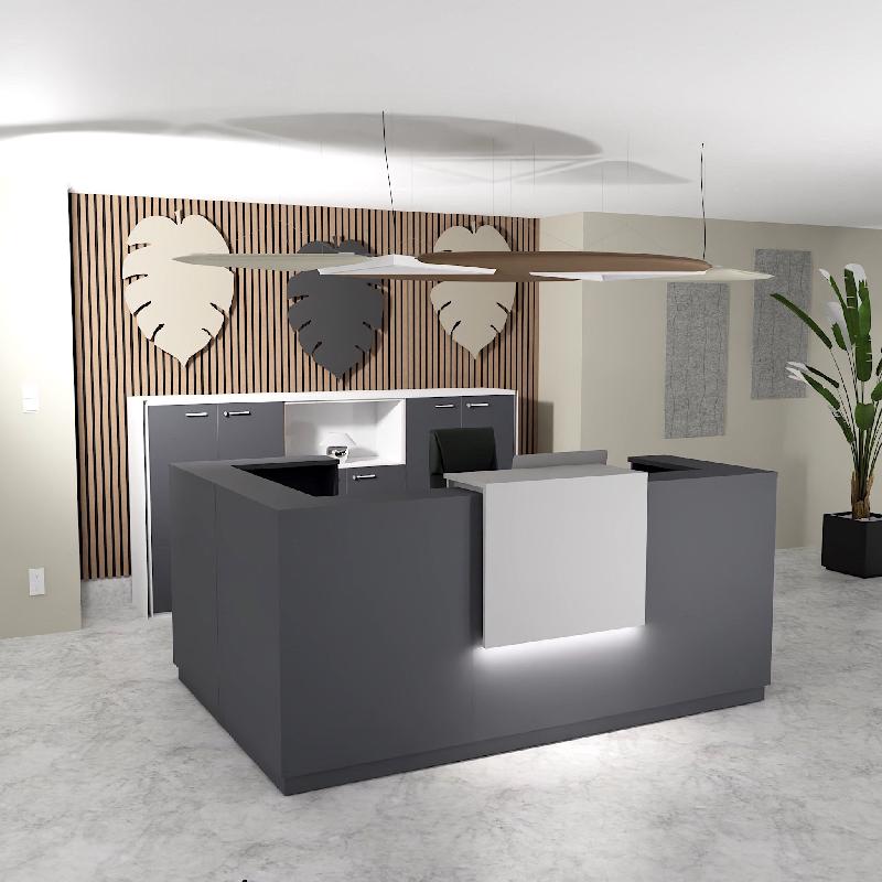 Banque d'accueil d'angle Delta Plus avec réhausse - Mobel Linea - 184, Blanc mat, Gauche, Non, Anthracite_0