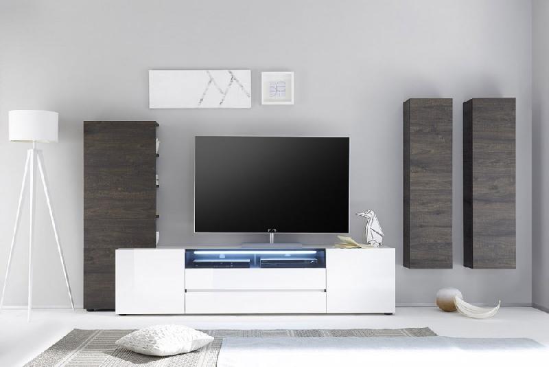 Étagère design Verona - décor wengé avec 4 tablettes à gauche et 3 à droite_2