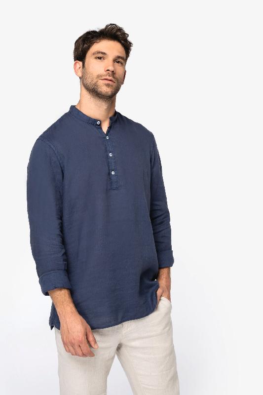 Chemise écoresponsable homme - Col Mao - Lin délavé - Réf: NS507 - Native Spirit_2