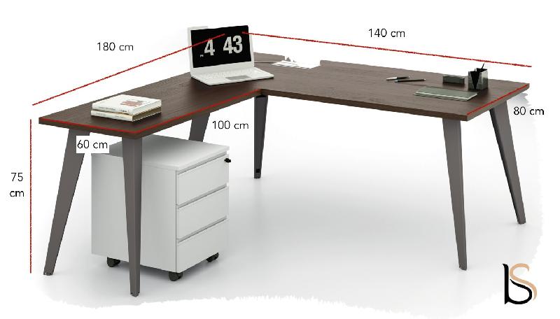 Bureau avec retour Pigreco - MARTEX - 140, Noyer, Gauche, Titane_0