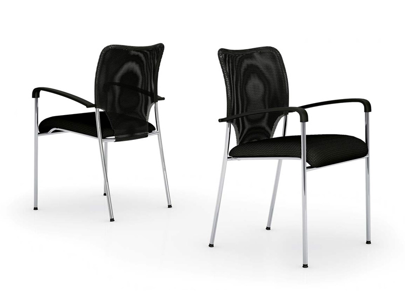 Chaise d'accueil Fady - tissu et résille - modèle empilable avec structure chromée_2