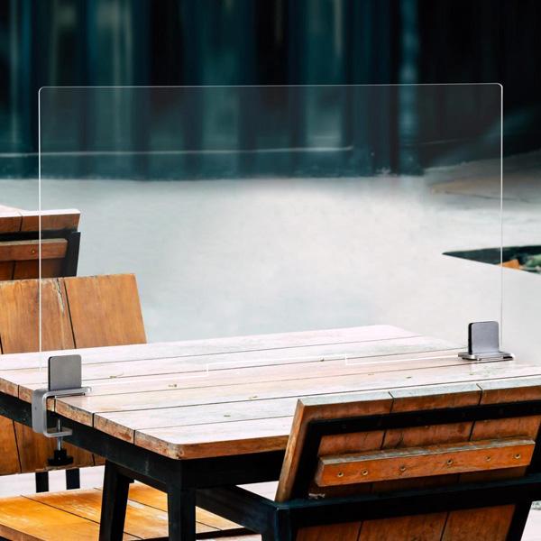 Séparateur central pour bureau/table transparent H 55 x L 90 cm - Plexiglass 4 mm - Fixation étau médian - Réf : 490763_2